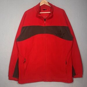 Oakley Vintage Mens Red Red Gray Fleece Full Zip Jacket XLarge Y2K Compass Logo